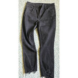 Free Assembly Black Jeans Women’s 12 High Rise Straight Leg Distressed Hem